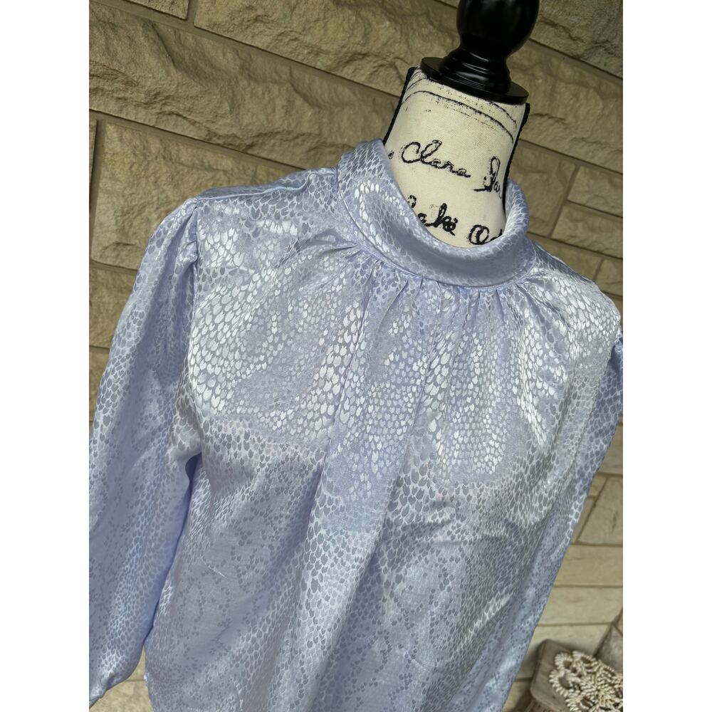 70s 80s vintage embossed blouse cornflower balloon sleeve blouse